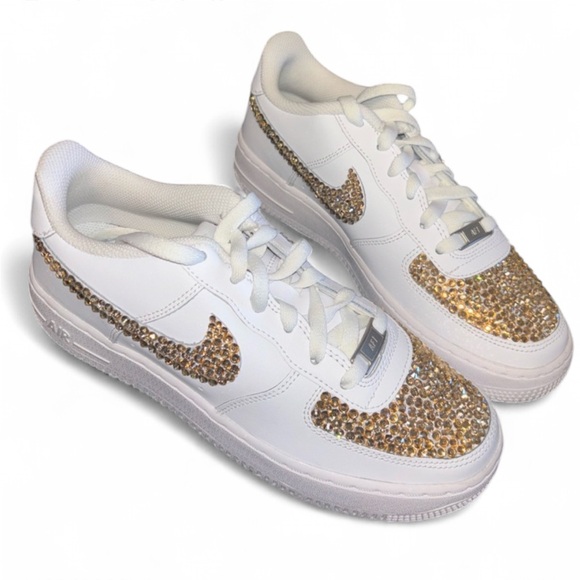 Nike Air Force 1’s Low Tops All Sizes Light Gold Luxe Crystals Ticks New In Box - Picture 1 of 8